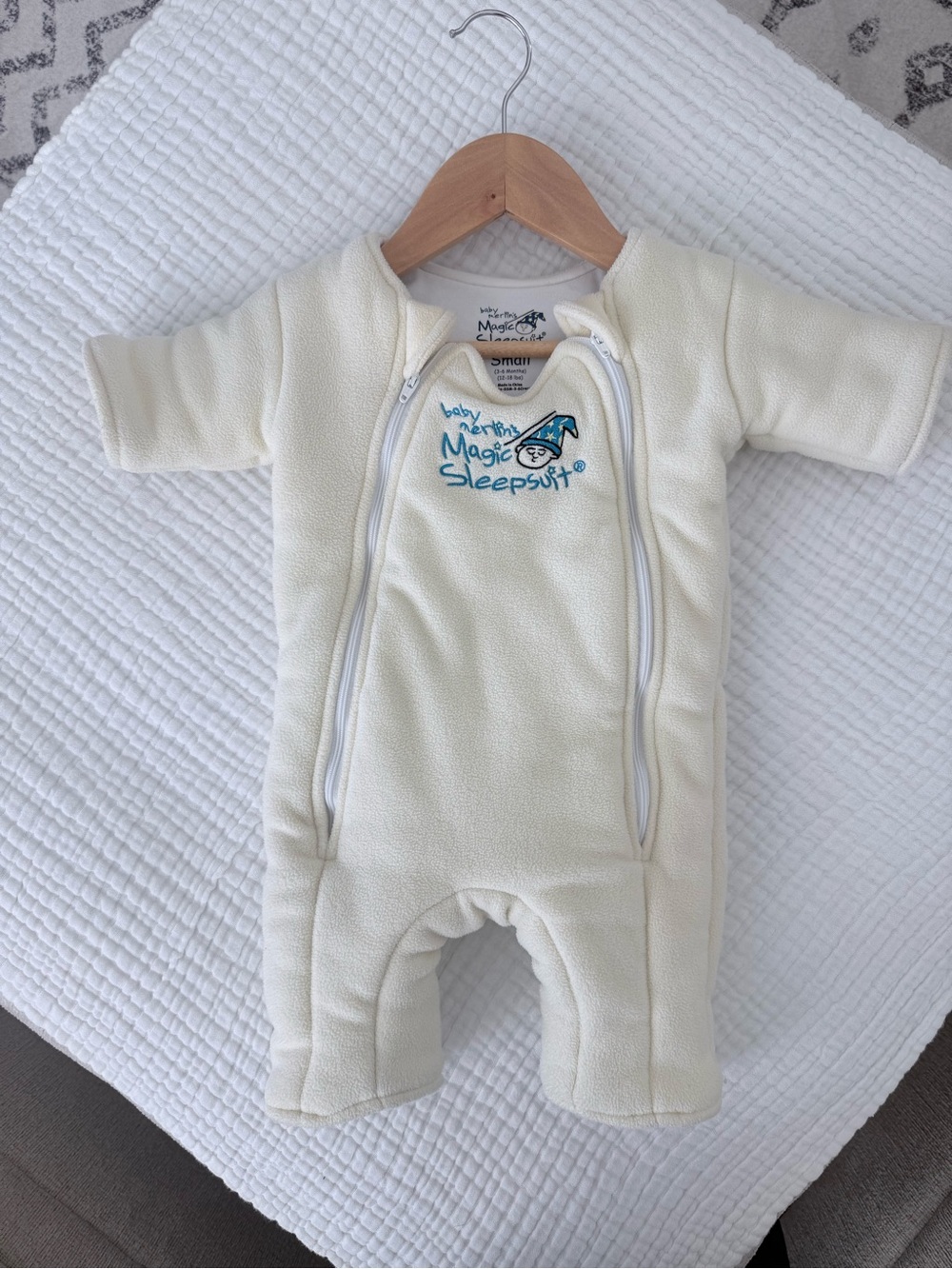Baby Merlin Magic Sleepsuit in Cream with Front Zippers